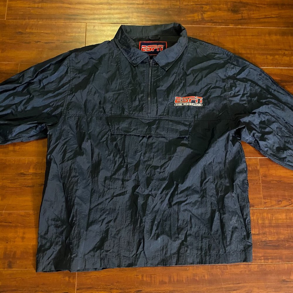 Vintage 80s ESPN Sport Center SC Navy Blue Quarter Zip Windbreaker Jacket sz XL